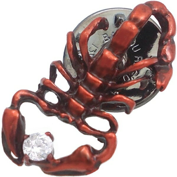 (4月)ジルコニア レッド スコーピオン シルバーピンバッジ ピンズ 誕生石