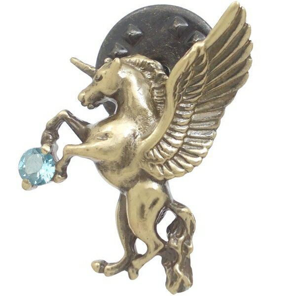 (11月)ブルートパーズ アンティークゴールド 有翼の ユニコーン シルバーピンバッジ ピンズ誕生石