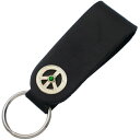 (5月)エメラルドグラス ゴールドコート クローネ ピース コイン ブラックレザー キーホルダー 誕生石