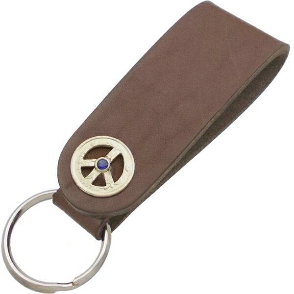 (9月)サファイア ゴールドコート クローネ ピース コイン ブラウンレザー キーホルダー誕生石