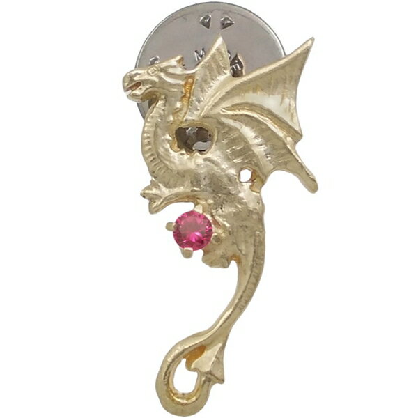 (7月)ルビー ゴールドコート ユーロ ドラゴン シルバーピンバッジ ピンズ 誕生石