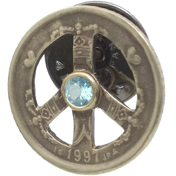 (11月)ブルートパーズ アンティークゴールド クローネ ピース コイン シルバーピンバッジ ピンズ誕生石