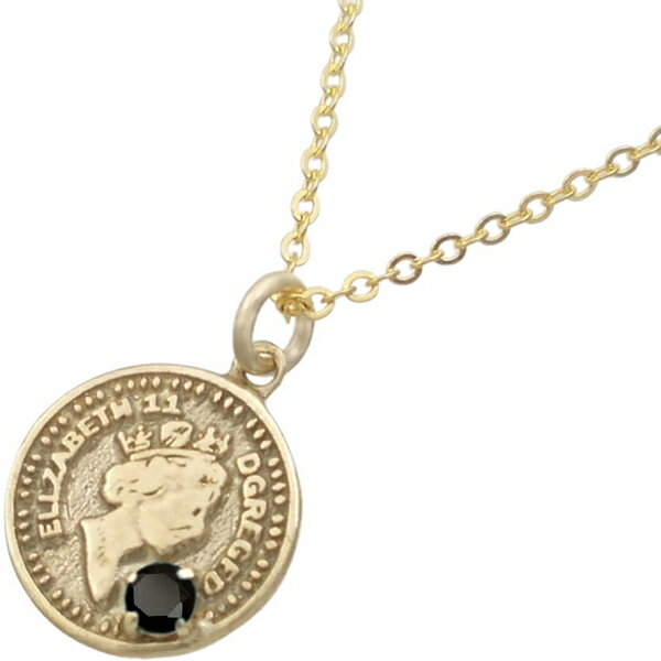 ブラックCZ ゴールドコート エリザベス コイン シルバーペンダントネックレス