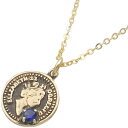 (9月)サファイア アンティークゴールド エリザベス コイン シルバーペンダントネックレス 誕生石