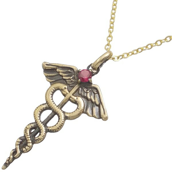 Ruby - (7月)ルビー アンティークゴールド ケーリュケイオン シルバーペンダントネックレス 誕生石