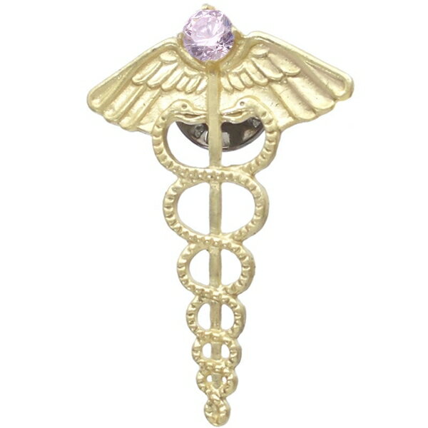 ラベンダーCZ ゴールドコート ラージ ケーリュケイオン シルバーピンバッジ ピンズ