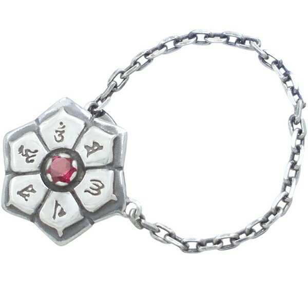 (7月)ルビー ブラック 六字大明呪 梵字 チェーン シルバーピンバッジ ピンズ 誕生石 六字真言 お守り