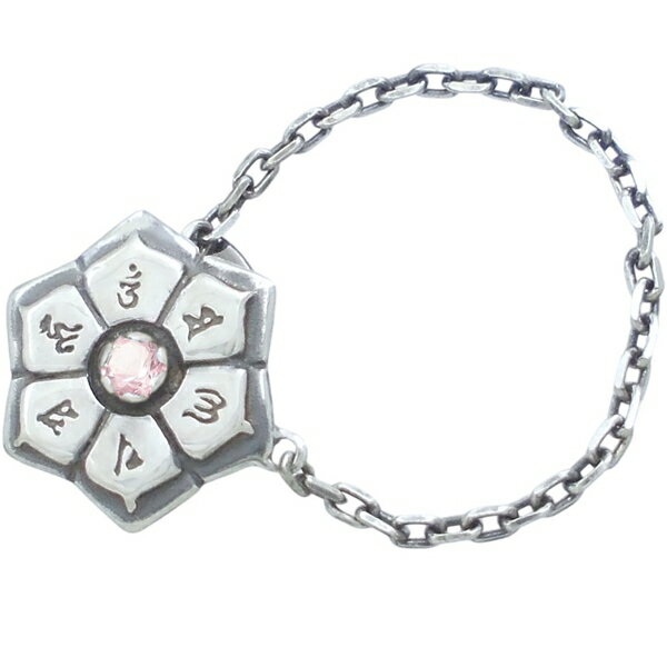 (10月)ピンクトルマリン ブラック 六字大明呪 梵字 チェーン シルバーピンバッジ ピンズ 誕生石 六字真言 お守り