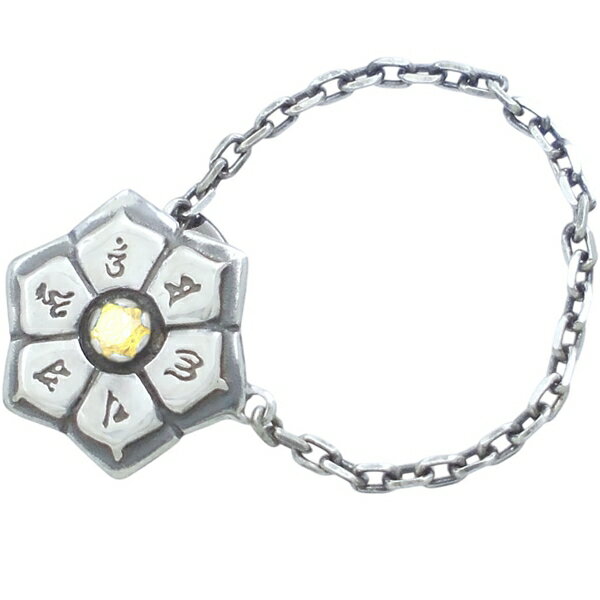 イエローCZ ブラック 六字大明呪 梵字 チェーン シルバーピンバッジ ピンズ 六字真言 お守り