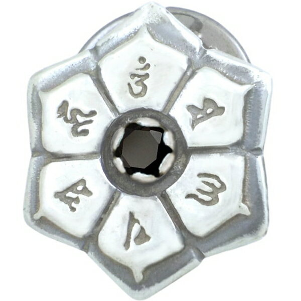 ブラックCZ ブラック 六字大明呪 梵字 シルバーピンバッジ ピンズ 六字真言 お守り