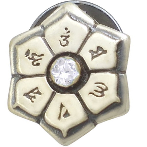 (4月)ジルコニア アンティークゴールド 六字大明呪 梵字 シルバーピンバッジ ピンズ 誕生石 六字真言 ..