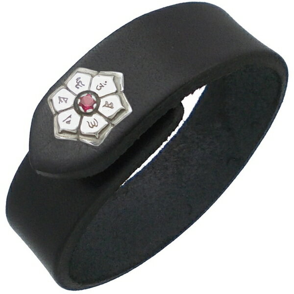 (7月)ルビー ブラック 六字大明呪 梵字 ブラックレザーブレスレット 誕生石 六字真言 お守り