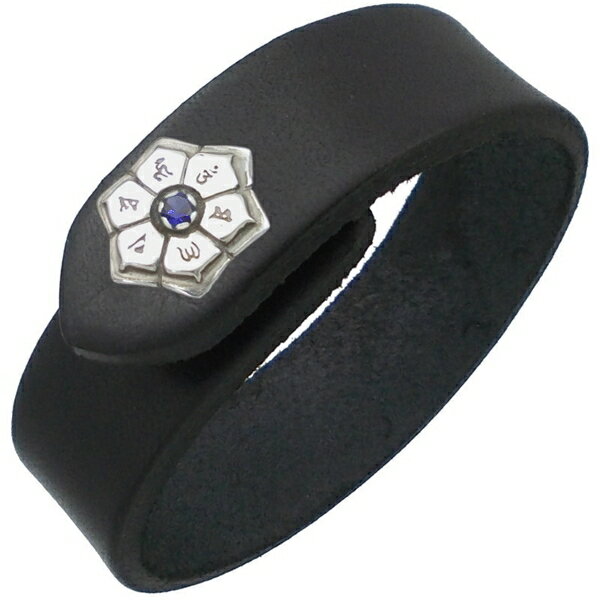 (9月)サファイア ブラック 六字大明呪 梵字 ブラックレザーブレスレット 誕生石 六字真言 お守り