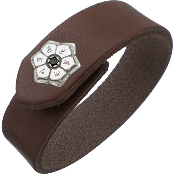 ブラックCZ ブラック 六字大明呪 梵字 ブラウンレザーブレスレット 六字真言 お守り