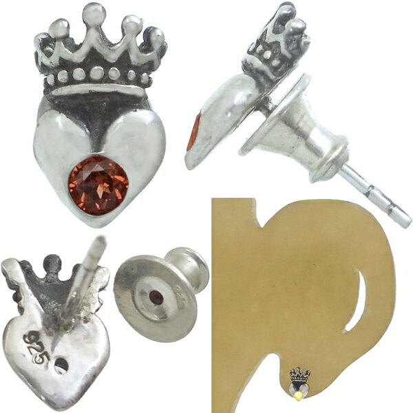 (1月)ガーネット ハートクラウン シルバーピアス 誕生石