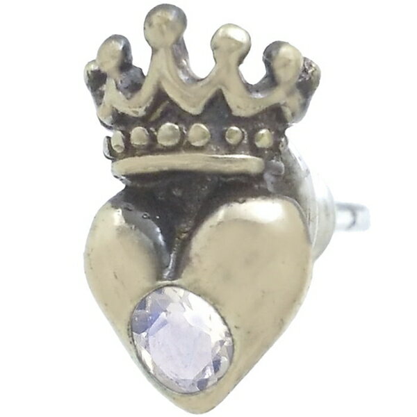 (6月)ブルームーンストーン アンティークゴールド ハートクラウン シルバーピアス 誕生石