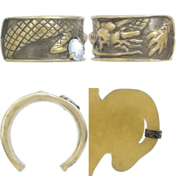 (3月)アクアマリン アンティークゴールド ドラゴン シルバーイヤーカフスバースデーストーン イヤーカフ 誕生石