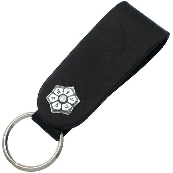 (4月)ジルコニア ブラック 六字大明呪 梵字 ブラックレザー キーホルダー 誕生石 六字真言 お守り