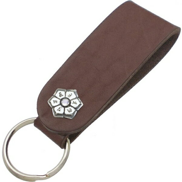 (6月)ブルームーンストーン ブラック 六字大明呪 梵字 ブラウンレザー キーホルダー 誕生石 六字真言 お守り