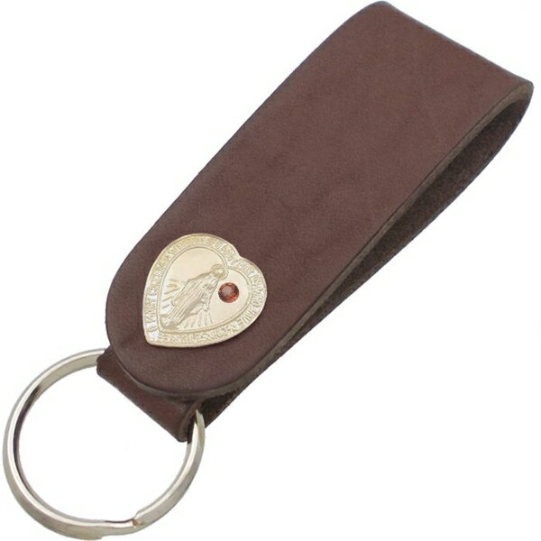 (1月)ガーネット ゴールドコート ハート マリア ブラウンレザー キーホルダー誕生石