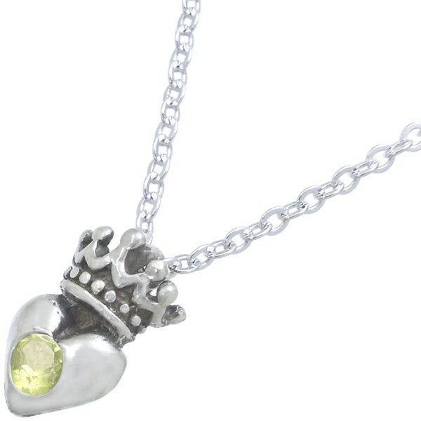 (8月)ペリドット ブラック ハートクラウン タイニー シルバーチャームネックレス 誕生石