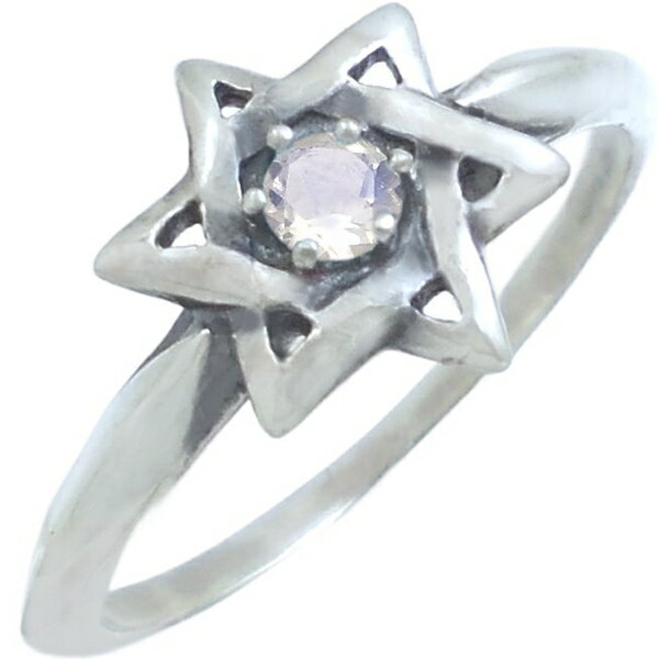 (6月)ブルームーンストーン ブラック ヘキサグラム 六芒星 シルバーリング（指輪） 誕生石