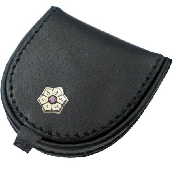 (2月)アメジスト アンティークゴールド 六字大明呪 梵字 レザーコインケース 誕生石 六字真言 お守り