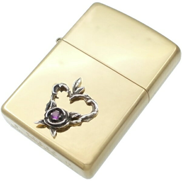 (2月)アメジスト ハート ローズ リース センター ブラスジッポ誕生石