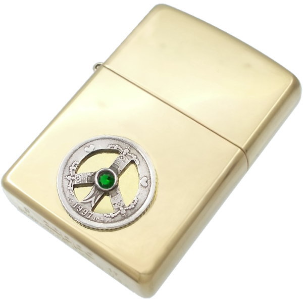 (5月)エメラルドグラス センター ピース クローネ コインブラスジッポ 誕生石