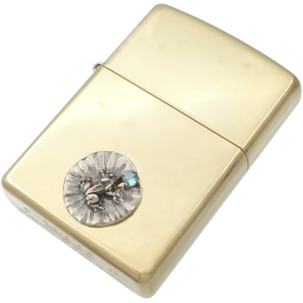 (11月)ブルートパーズ センター カエルとスイレン ブラスジッポ誕生石