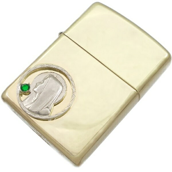 (5月)エメラルドグラス ホワイト マリア コイン ブラスジッポ 誕生石