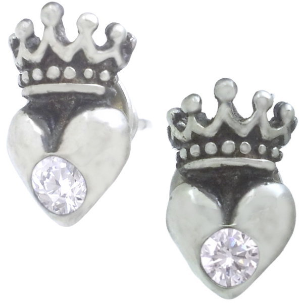 Black Pearl - (4月)ジルコニア ハートクラウン シルバーピアス(ペア) 誕生石