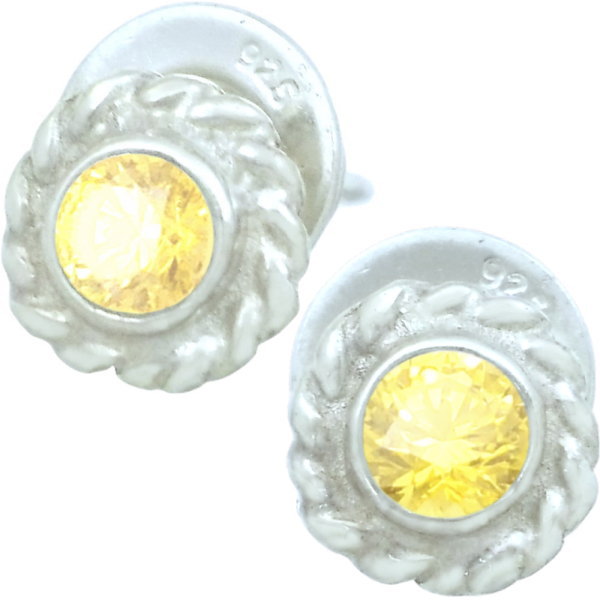 Pearl White - イエロージルコニア ツイスト フラワー シルバーピアス(ペア)