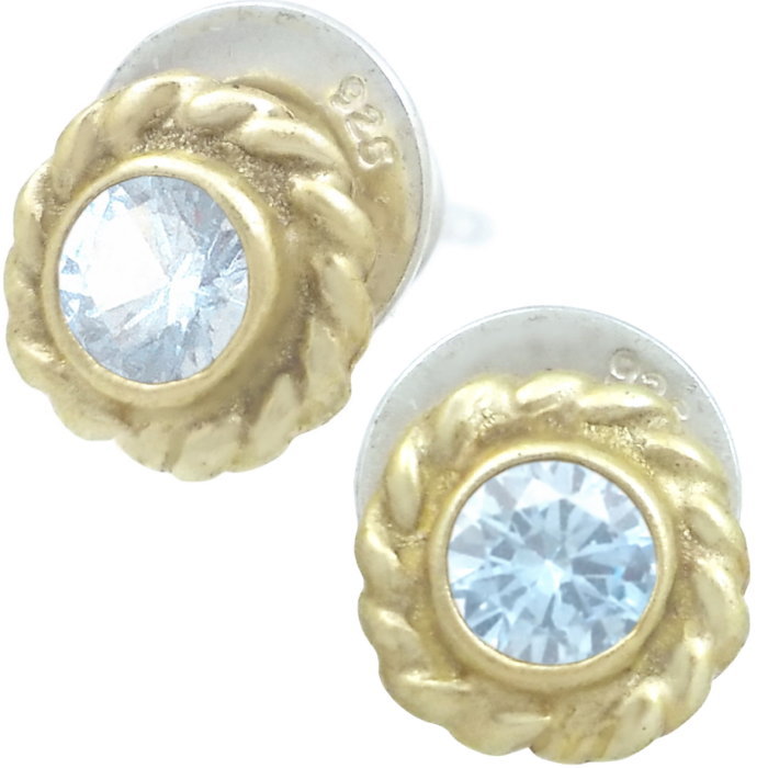 (3月)アクアマリン ゴールドコート ツイスト フラワー シルバーピアス(ペア) 誕生石