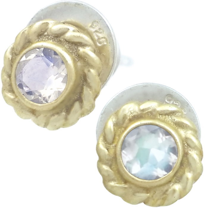 (6月)ブルームーンストーン ゴールドコート ツイスト フラワー シルバーピアス(ペア) 誕生石