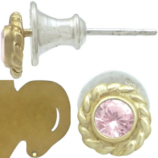 (10月)ピンクトルマリン ゴールドコート ツイスト フラワー シルバーピアス(ペア) 誕生石