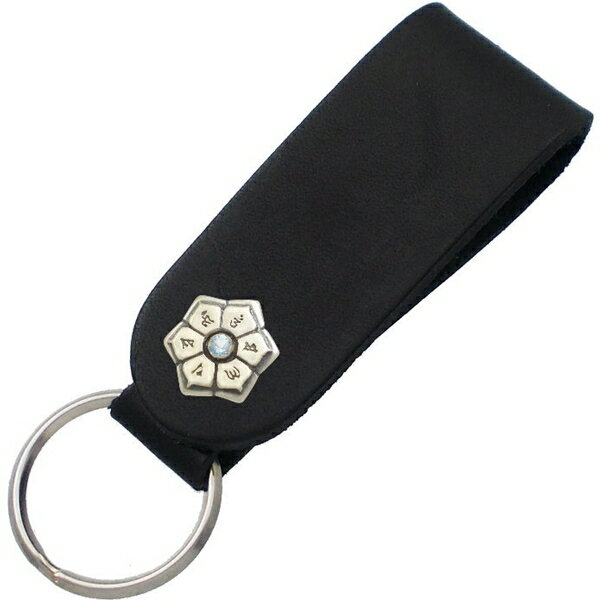 (12月)タンザナイト アンティークゴールド 六字大明呪 梵字 ブラックレザー キーホルダー 誕生石 六字真言 お守り