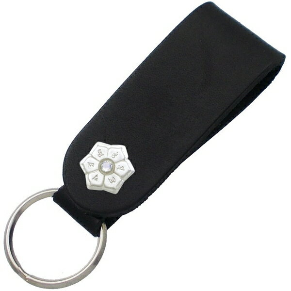 (6月)ブルームーンストーン ホワイト 六字大明呪 梵字 ブラックレザー キーホルダー 誕生石 六字真言 お守り