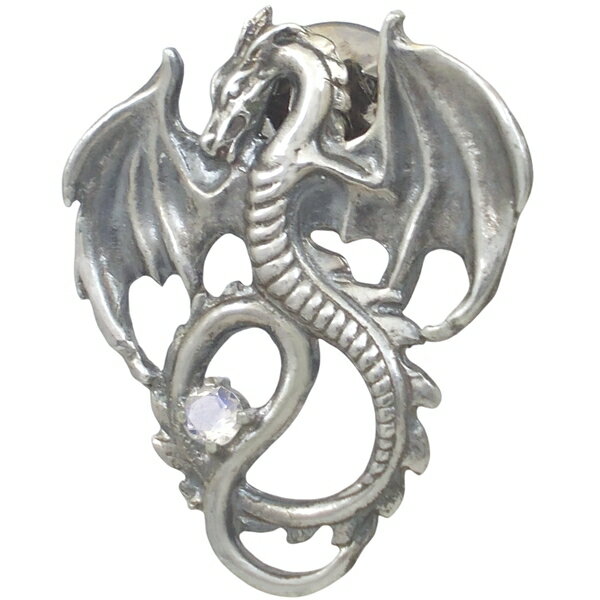 (6月)ブルームーンストーン フライング ドラゴン シルバーピンバッジ ピンズ 誕生石