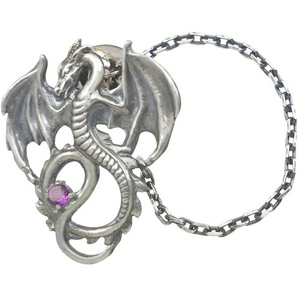 (2月)アメジスト フライング ドラゴン チェーン シルバーピンバッジ ピンズ 誕生石