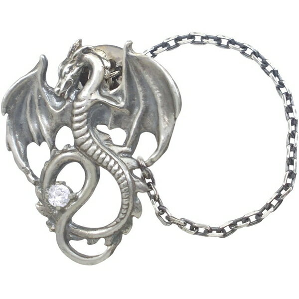 (4月)ジルコニア フライング ドラゴン チェーン シルバーピンバッジ ピンズ 誕生石