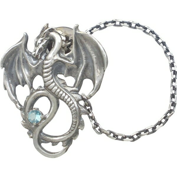 (11月)ブルートパーズ フライング ドラゴン チェーン シルバーピンバッジ ピンズ 誕生石