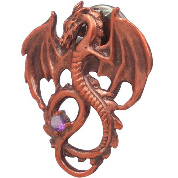 (2月)アメジスト レッド フライング ドラゴン シルバーピンバッジ ピンズ 誕生石