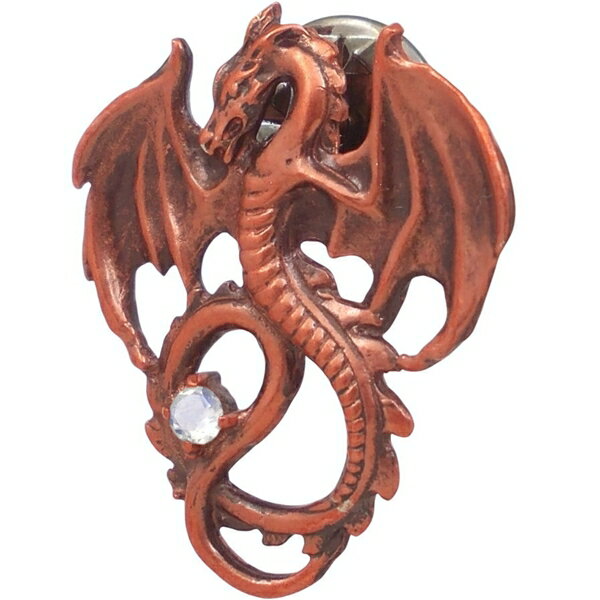 (6月)ブルームーンストーン レッド フライング ドラゴン シルバーピンバッジ ピンズ 誕生石