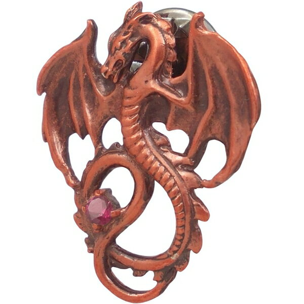 (7月)ルビー レッド フライング ドラゴン シルバーピンバッジ ピンズ 誕生石