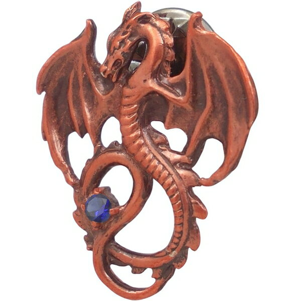 (9月)サファイア レッド フライング ドラゴン シルバーピンバッジ ピンズ 誕生石