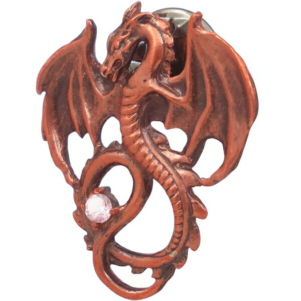 (10月)ピンクトルマリン レッド フライング ドラゴン シルバーピンバッジ ピンズ 誕生石