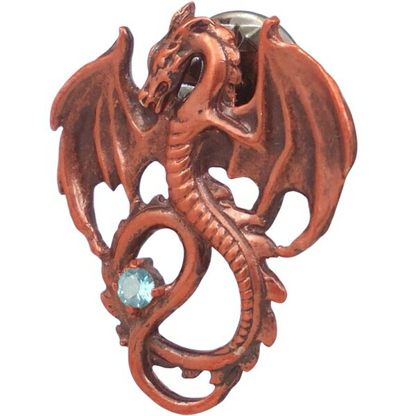 (11月)ブルートパーズ レッド フライング ドラゴン シルバーピンバッジ ピンズ 誕生石