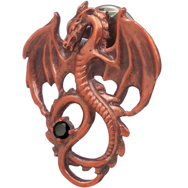 ブラックジルコニア レッド フライング ドラゴン シルバーピンバッジ ピンズ