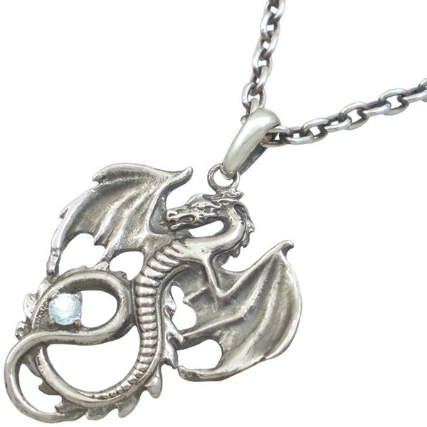 (3月)アクアマリン フライング ドラゴン シルバーペンダントトップ 誕生石